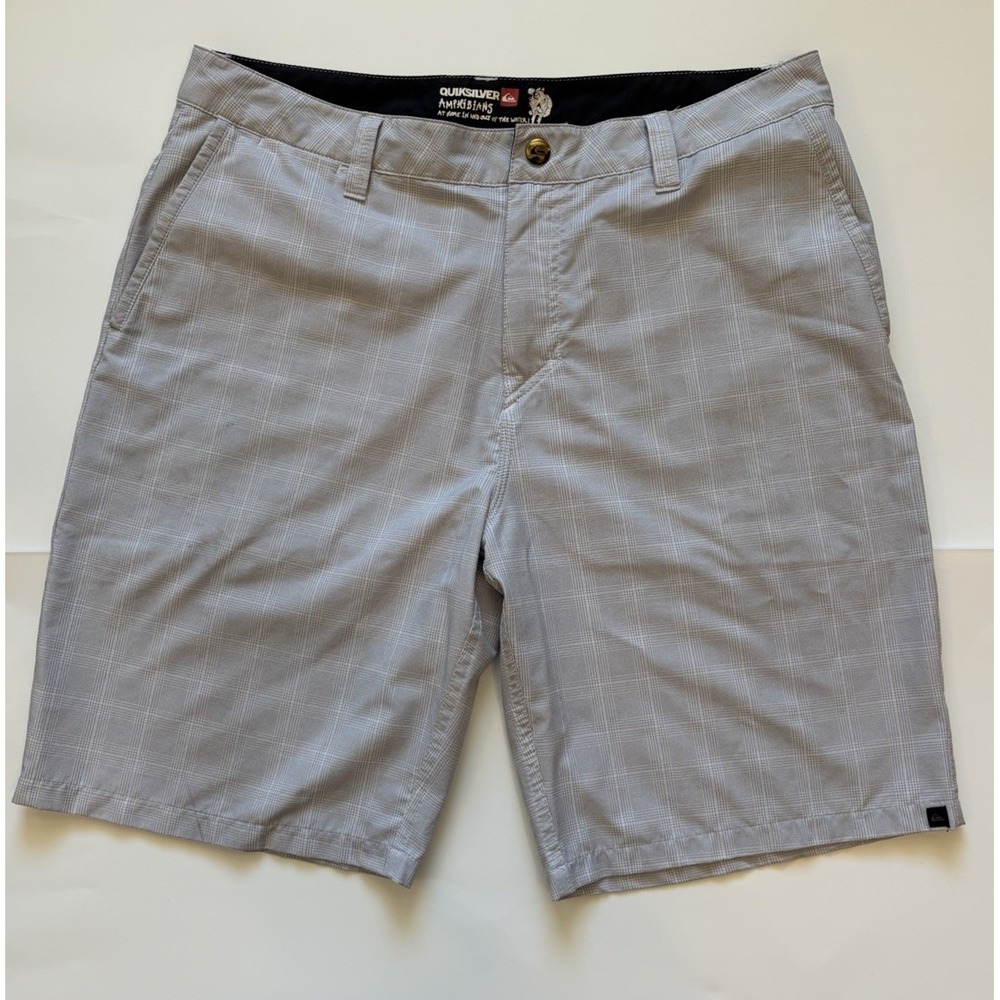 Quicksilver Amphibian Shorts Men's 34 Blue Plaid Hybrid Vintage Surf 90s Beach